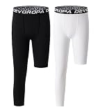 DEVOROPA Youth Boys Leggings One Leg Compression Pants 2-Pack 3/4 Basketball Sports Tights Running Capris Kids...