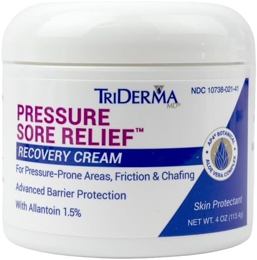 TriDerma MD Pressure Sore Relief Healing Cream for Bed Sores Treatment, Ulcers, Pressure Sores, Wound Healing, Chafed Skin and Hard-to-Heal Skin Sores with Calendula and AP4 Aloe, 4 oz Jar