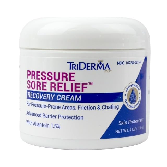 TriDerma MD Pressure Sore Relief Healing Cream for Bed Sores Treatment, Ulcers, Pressure Sores, Wound Healing, Chafed Skin and Hard-to-Heal Skin Sores with Calendula and AP4 Aloe, 4 oz Jar