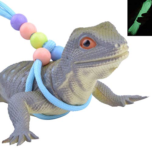 Adjustable Lizard Leash Luminous Reptile Harness Bearded Dragon Leash Gecko Training Leash with Beads Small Animal Leash