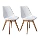 EGGREE Lot de 2 Chaises Salle a Manger Scandinave, (TM) Rétro Chaise de Salle de Bureau avec Pieds en Bois de Chêne Massif et Coussin en Similicuir,Blanc