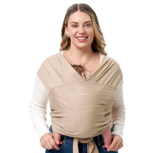 Momcozy fascia neonato, fascia per neonati con anello facile da indossare, fascia per il trasporto traspirante a mani libere, marsupio regolabile da 3,6 kg a 15 kg, Marrone Chiaro