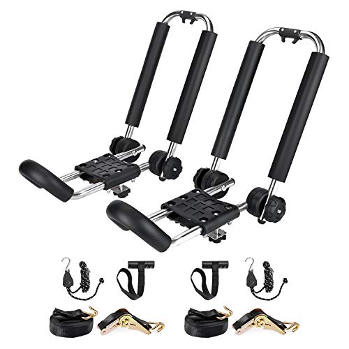 AA-Racks Kayak Rack Stainless Steel J-Bar Rack Roof Top Mount with Ratchet Straps Folding Carrier for Your Canoe SUP and Kayaks on SUV Car Truck