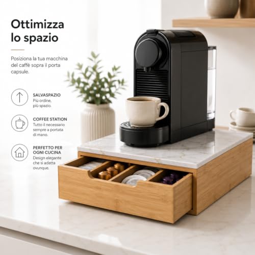 BAKAJI Kapselhalter mit Schublade für Kapseln Nescpresso Dolcegusto Modomio Caffe Lavazza Teebeutel Zucker aus Bambusholz (31… – Ansicht 6