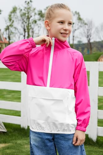 Image of MODAFANS Girls Boys Rain Jacket Lightweight Waterproof Packable Hooded Half zip RainCoats Windbreaker for Outdoor 4-13Year