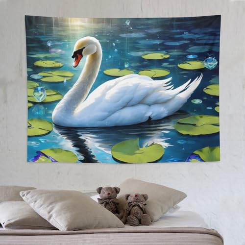Tapisserie murale cygne drapé suspendu tissu déco salon 150x200