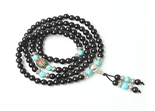 Image of Mala Beads Stretch Bracelet Black Obsidian & Tiger Stone, Buddhist Prayer Beads, Yoga Bracelets, Wear for Daily Meditation & Spiritual Growth, 6mm Meditation Beads, Unisex
