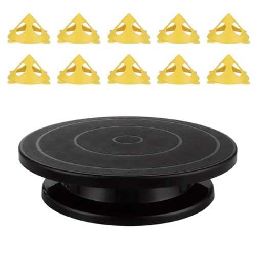 CYEAH 11”Rotate Turntable Sculpting Wheel Revolving Cake Turnable, Black Painting Turn Table Lightweight Stand with Cone Canvas Support Stands for Paint Spraying Spinner, Cake Decorating, Displaying