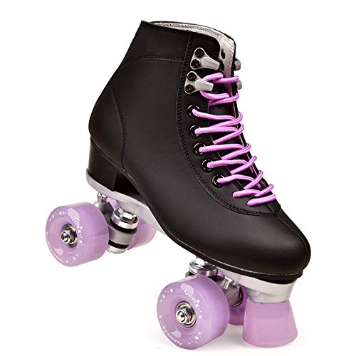 Zjcpow Roller Skates Dytxe Quad for niñas y Mujeres al Aire Libre, Cubierta y Pista de Patinaje, clásico de Alta Manguito con el Sistema de Encaje Ajustable, púrpura, 41 xuwuhz