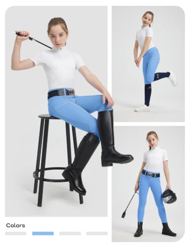 Image of FitsT4 Sports Girls Horse Riding Pants Full Seat Equestrian Pants Pockets