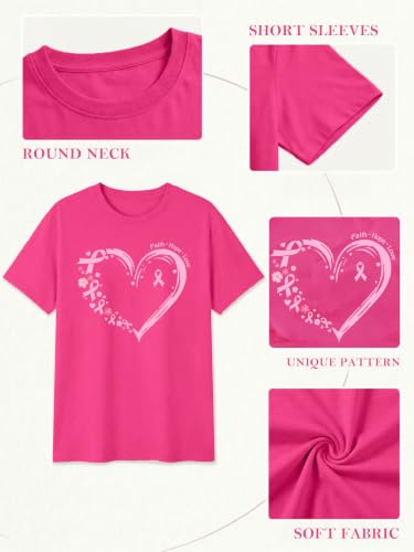 Breast Cancer Shirts for Women Cancer Awareness Shirt Pink Ribbons Tee Tops - image 5