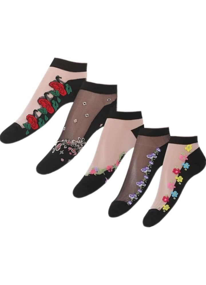 Women's Ankle Length Net & Spandex Socks | Multicolor Printed Socks-image-1