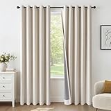 INOVADAY 100% Rideau Occultant Thermique Isolant Anti Froid et Chaleur 2 Panneaux 140x245 CM, Rideau Beige Opaque Effet Lin à Oeillets Lumiere Anti-UV pour Salon et Chambre