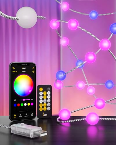 Decorative Lights, 22.9 FT 100 RGB LED Ball String Lights,USB-Powered Fairy Light with Transparent Twisted Wire,Remote and APP Control,Smart LED Lighting Decor for Door,Window,Wall,Garden,Party