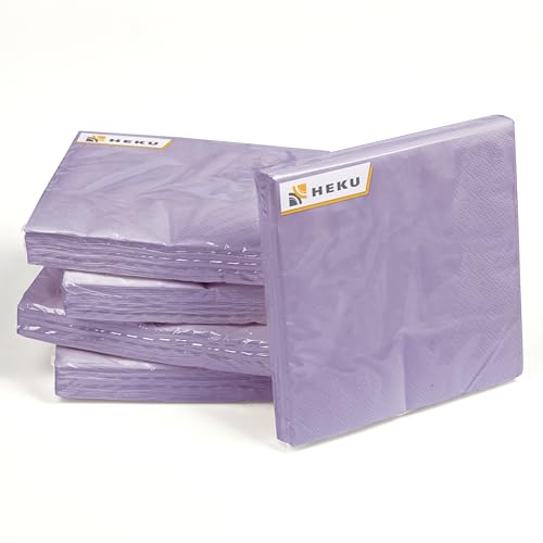 HEKU 100 einfarbige Servietten, 3-lagig, 33x33cm I Einheitliche Qualität für Veranstaltungen & Gastronomie I Praktische 5er-Packung I Hoch saugfähig und stilvoll, flieder