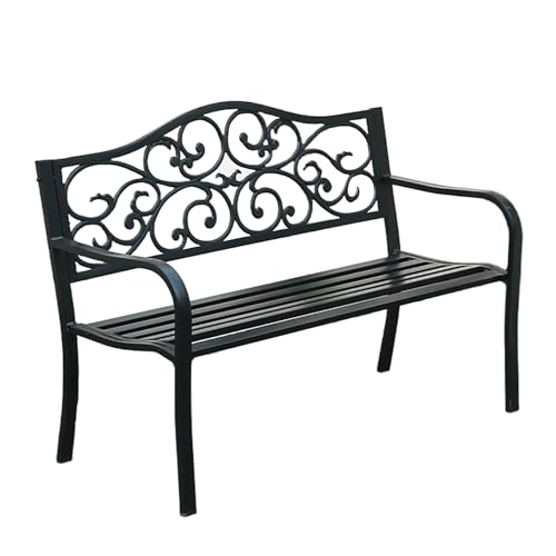 SXKLYRF 128 cm Bancos para Exterior de Metal, Sofas de Terraza con Asiento de Listones y Respaldo con Estampado Floral, Patios, Entradas, Parques