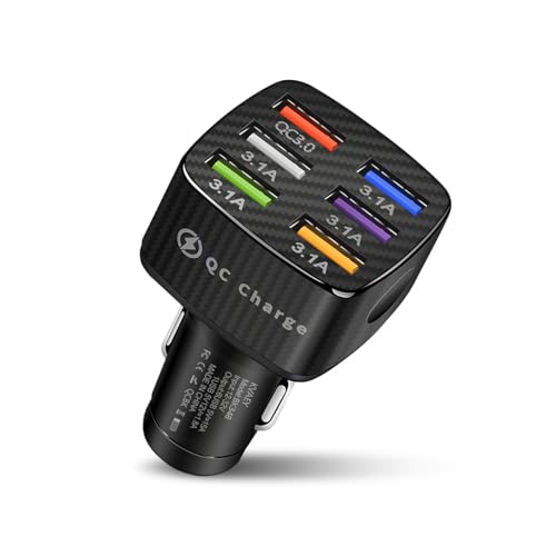 KVAEY Car Charger Adapter, 6 USB Multi Port Fast Charger Include QC 3.0 and 5 Other Ports, Auto Quick Charging Cigarette Lighter Charger, Interior Car Accessories for SUV Truck (Black)