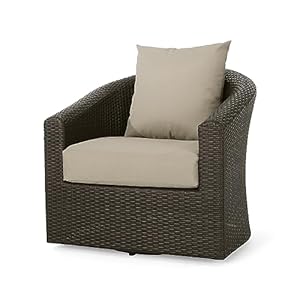 Gdfstudio outdoor aluminum framed mix brown wicker swivel club chair with water resistant cushions set o f4 mix khaki  urban country home decor