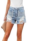  YOOJIA Femme Short en Jean Eté Mini Short Denim Pantalon Court Décontracté Short Bermuda Taille Haut Elastique Sexy Short de Plage Vacances Bleu Clair XL