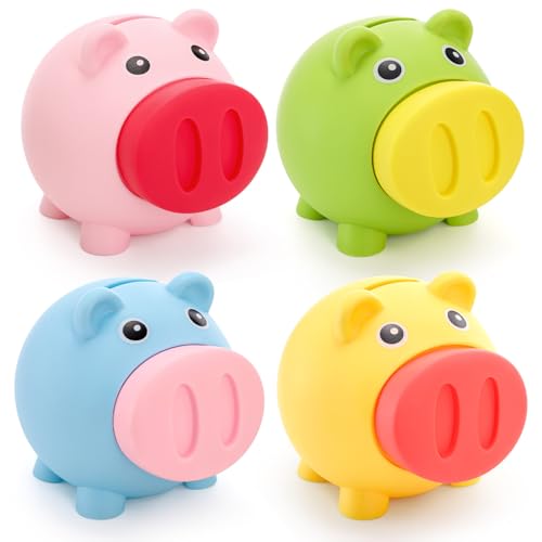 ZEAYEA 4 Pack Mini Piggy Bank, Cute Plastic Pig Money Bank, Unbreakable Saving Money Box Coin Bank for Boys Girls Adults, Practical Gift for Birthday,...