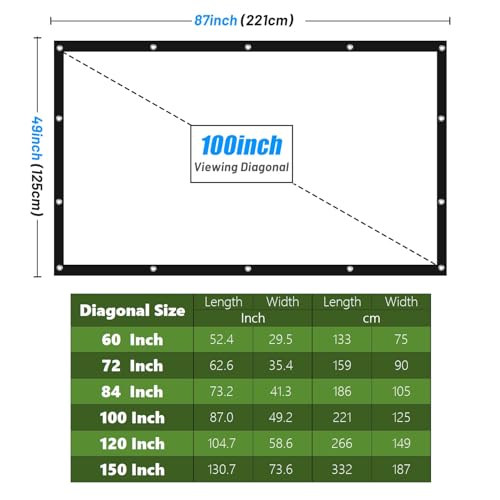Image of Projector Screen Portable Movie Screen for Outdoor Indoor,4K 16:9 HD Foldable Wrinkle-Free Screen,1.1 GAIN,160Viewing,Support Front Rear Projection with 16 Sticky Hooks & 8 Nail Hooks (100 INCH)