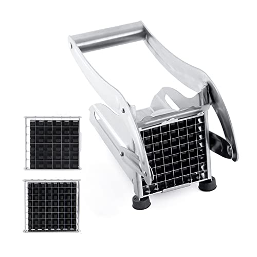 Zimiking Coupe Frite, Coupe-frites en Acier Inoxydable avec des 2 Lames de 12mm et 9mm, Coupe-légumes Coupe-frites Manuel Antidérapant, Accessoires pour Friteuse Cuisine Cover