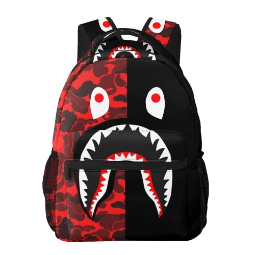 OAMAY Rucksack Haifischzähne Camo Rucksäcke 3D-Druck Reise Laptop Tagesrucksack Büchertasche Mode Langlebig für Männer und Frauen, Shark Red Camo, Einheitsgröße, Novel