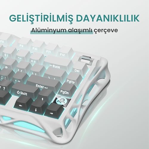 GravaStar Mercury K1+M1 Pro Kablosuz Rgb Işıklı Mekanik Q Gaming Klavye ve Optik Mouse Seti (Beyaz) - Görsel 4