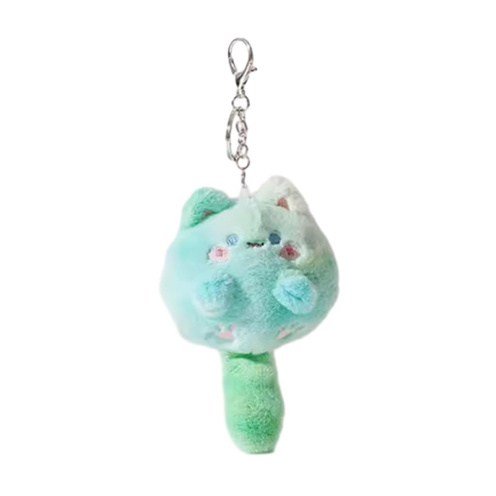 Ldabrye Unisex Colorful Green Plush Squeaking Pendant Stuffed Cat Keychain Lovely Key Rings Birthday Accessory For Students And Anime Fans