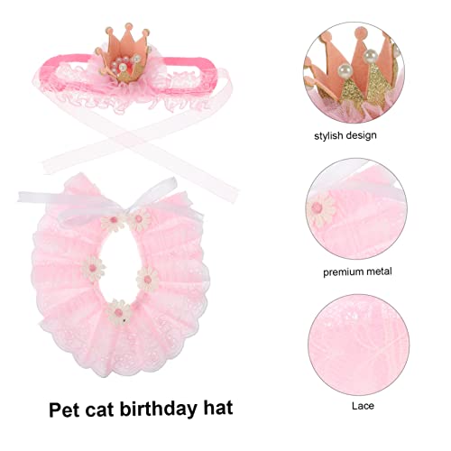 Collier de chat robuste avec chapeau rose, parure esthétique pour animaux de compagnie - 3