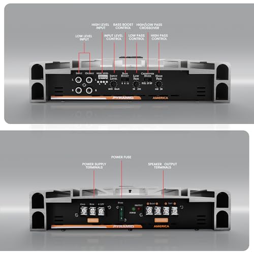 Pyramid 2 Channel Car Stereo Amplifier - 5000W High Power 2-Channel Bridgeable Audio Sound Auto Small Speaker Amp Box w/MOSFET, Crossover, Bass Boost Control, Silver Plated RCA Input Output - PB3818 by Pyramid - Image 2