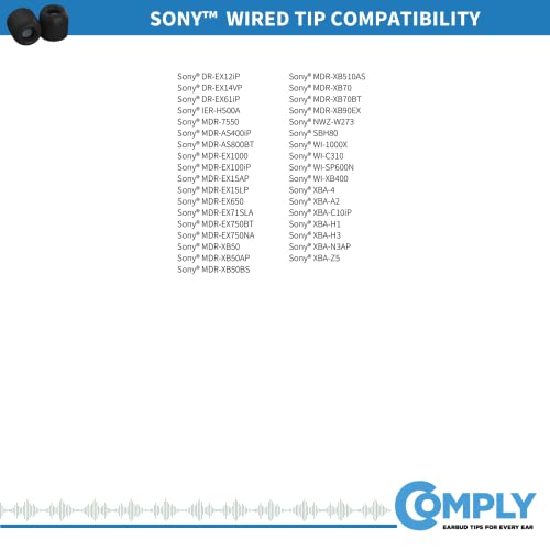 Image of Comply Isolation Plus Noise Cancelling Memory Foam Earphone Tips for Sony, Premium Replacement Noise Reducing Earbud Tips with WaxGuard, Comfortable Secure Fit (S /M /L, 3 Pairs)