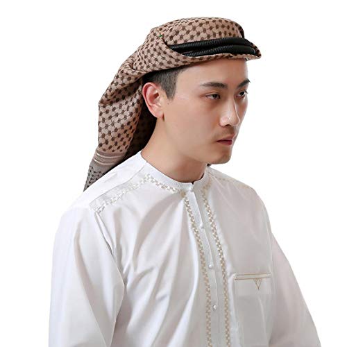 Adult Men Arab Head Scarf Keffiyeh Middle East Desert Shemagh Wrap Muslim Headwear Arabian Costume Accessories (Brown)