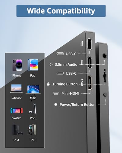 Yodoit Portable Monitor 14 1920×1080 100% sRGB FHD-Tragbarer Bildschirm IPS-Display mit USB Typ C Integrierte Lautsprecher Augenschonend für PC, Laptop, MacBook, Xbox, PS 3/4/5, Switch