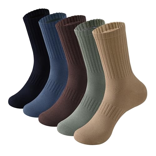 MAGIARTE Mens Athletic Cotton Crew Socks (no cushion) Moisture Wicking Breathable Sports and Casual Socks for Men 5 PACK
