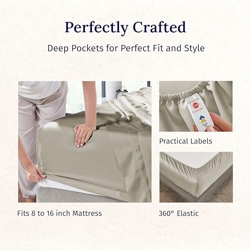 California Design Den California King Sheet Set - 100% Cotton, 600 Thread Count Deep Pocket Cal King Sheet Set, Luxury Soft Hotel-Quality Sheets with Sateen Weave (Cool Taupe)