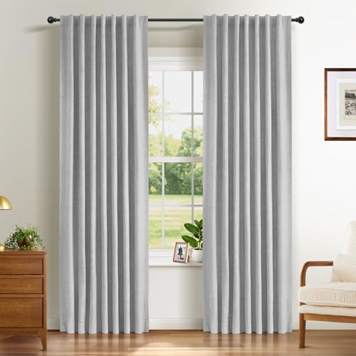 INOVADAY 100% Blackout Curtains 84 Inch Drop 2 Panels Thermal Insulated Curtain, Back Tab Rod Pocket Curtains with Coating Back Layer for Bedroom Living Room,50" W x 84" L,Grey