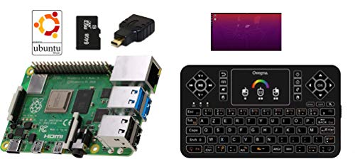 Ovegna Raspberry PI4, 4 GB de RAM con mini teclado Q9 (AZERTY) inalámbrico 2.4Ghz, Linux Ubuntu Server 20.04 LTS 64Bits Desktop, 64 Micro SD Almacenamiento 32 gb