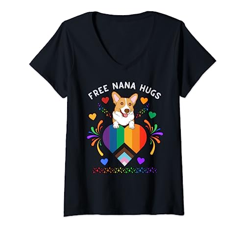 Gratuit Nana câlins grand-mère Gay Pride LGBTQ LGBT Rainbow Nana T-Shirt avec Col en V