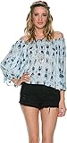 BB Dakota Women's Mina Batik Print Off Shoulder Top, Baltic Blue, Medium