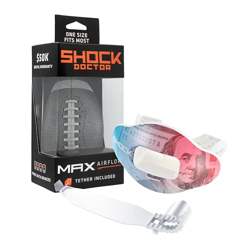 Shock Doctor Lip Guard, Adult and Youth Mouth Guard Football with Strap, Breathable Wide Opening Football Mouthpiece for Youth and Adults OSFA, Shock Doctor Mouth Guards, Max Airflow