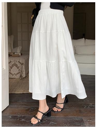 MakeMeChic Women's Boho Maxi Skirt Elastic High Waisted Cowboy Chic Pleated A Line Flared Flowy Long Skirts2