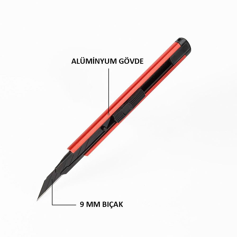 WorkPro WP212020 9 mm Alüminyum Kasa Cep Askılı Maket Bıçağı, Kırmızı