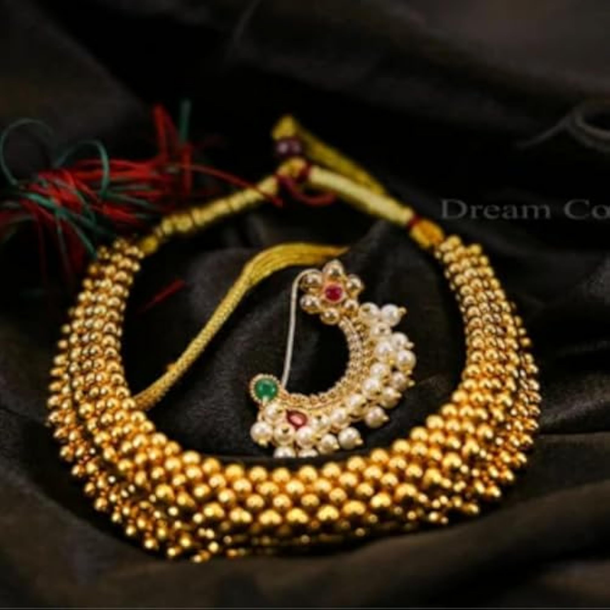 Women's Handcrafted Brass Gold Finish Beaded Necklace Set