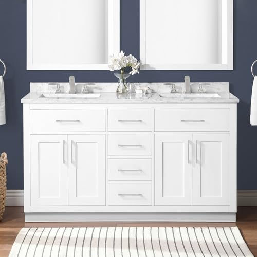 OVE Decors Athea 60" Double Undermount Sink Bathroom Vanity with Cultured Marble Countertop, Backsplash, Power Bar, in White Finish