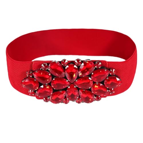 Women Big Rhinestone Belts Sparkly Crystal Belts Wide Stretchy Elastic Belt for Ladies Dresses
