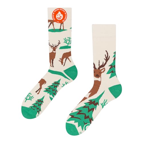 Dedoles Socken Unisex Damen Herren & Kinder Baumwolle viele lustige Designs 1 Paar Geschenk links rechts verschieden Farbe Grün Motiv Majestätischer Reh Wärmesocken Gr. 43-46