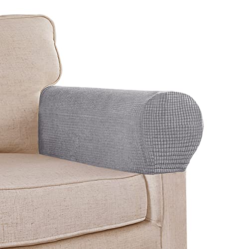 Stretch Sofa Armrest Covers Spandex Jacquard Arm Covers For Chairs And Sofas Anti-Slip Couch Armrest Covers With Sticker Furniture Armrest Protector For Sofa Couch Chair Recliner, Set Of 2, Light Grey #TOP27