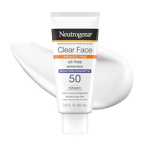 Neutrogena Clear Face Sunscreen Lotion for Acne-Prone Skin, Broad Spectrum SPF 50, Sunscreen for Face & Oily Skin, Oil-,Fragrance- & Oxybenzone-Free, Water Resistant, Matte, Unscented, 3 Fl Oz