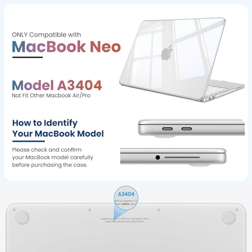 Image of Dyazo MacBook Neo 13 Inch Case (2026 Release, Model A3404) with A18 Pro Chip & Liquid Retina Display | Slim Transparent Hard Shell Protective Laptop Cover | Scratch Resistant Crystal Plastic Case